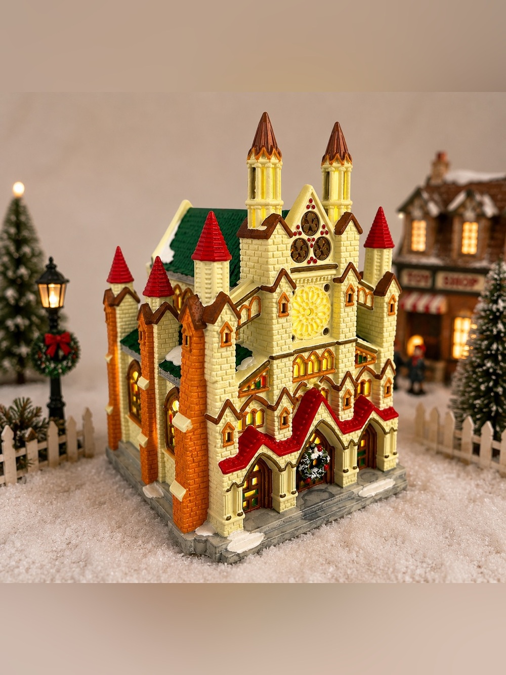 NOMA Dickensville Collectables Lighted Porcelain Church w/ Box Christmas Village